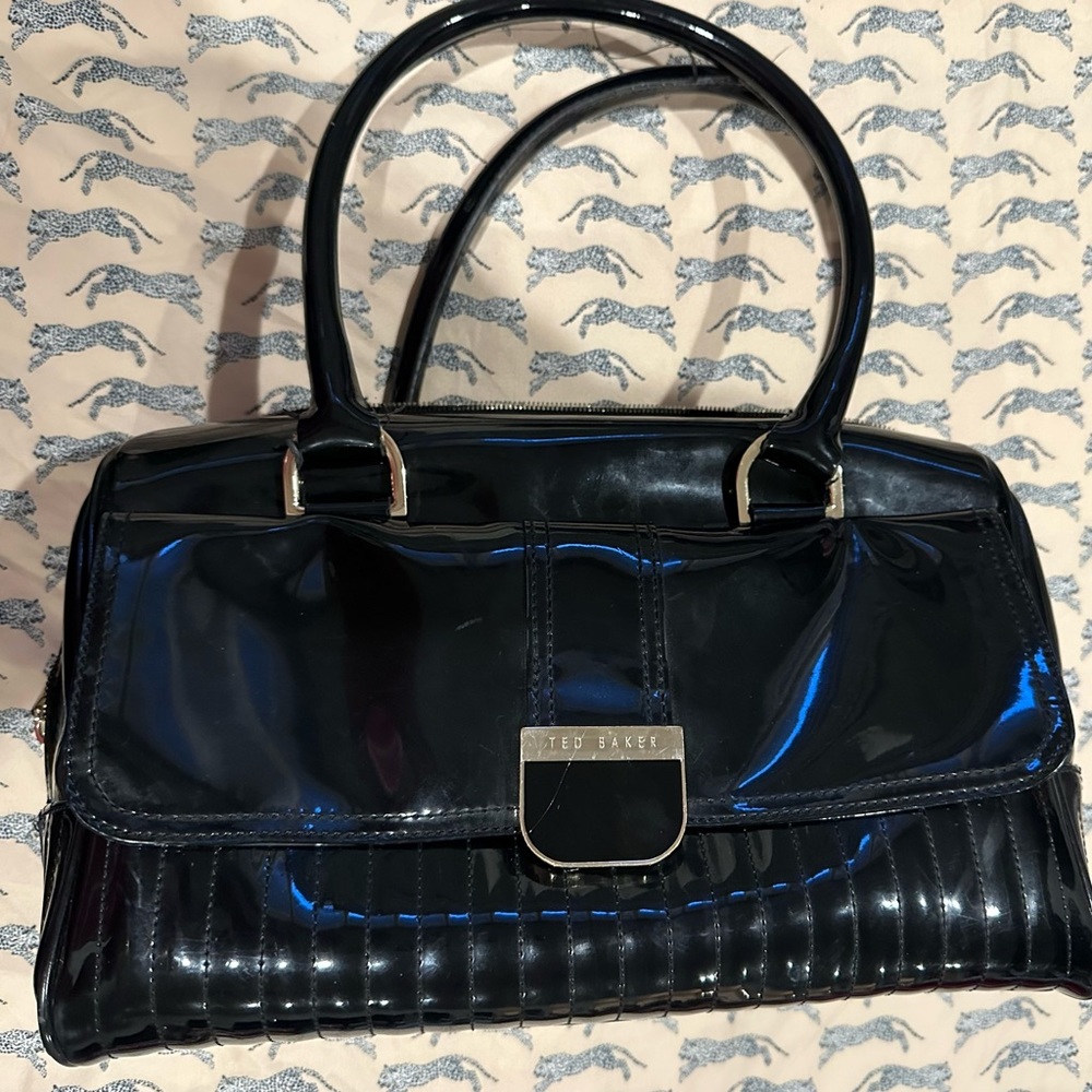 Ted Baker bowler bag black faux patent leather